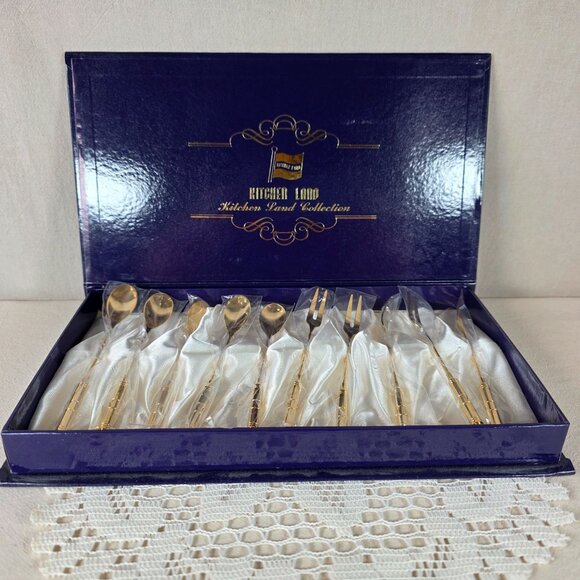 Kitchen Land Other - Kitchen Land Gold Plated Dessert Spoon & Fork Serving Set 12pc